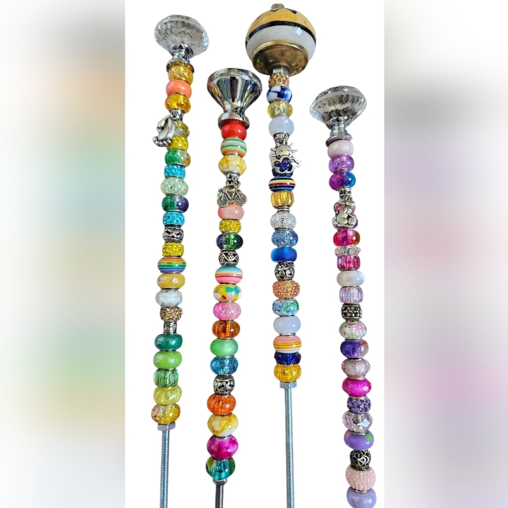 Handmade 4 Piece Colorful Beaded Plant Stakes!, New!
